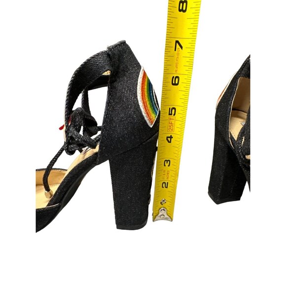 Cape Robin Denim Sandals Patches Block Denim Heels Strappy Ankle Point Toe 8 - Picture 10 of 13